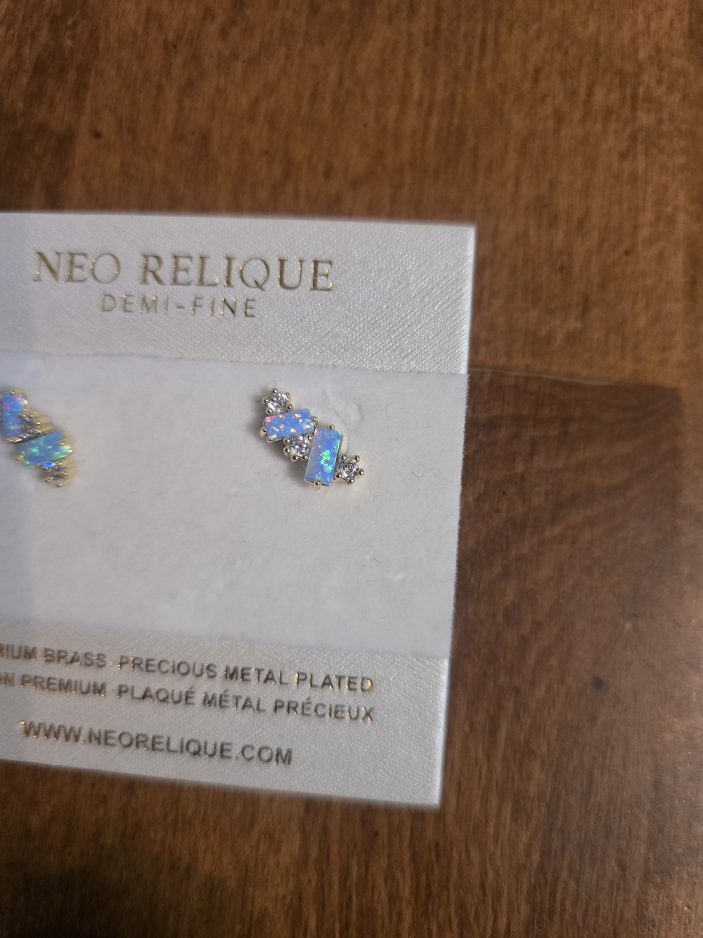 Gold-Tone Blue Opal Cluster Stud Earrings - Picture 3 of 3